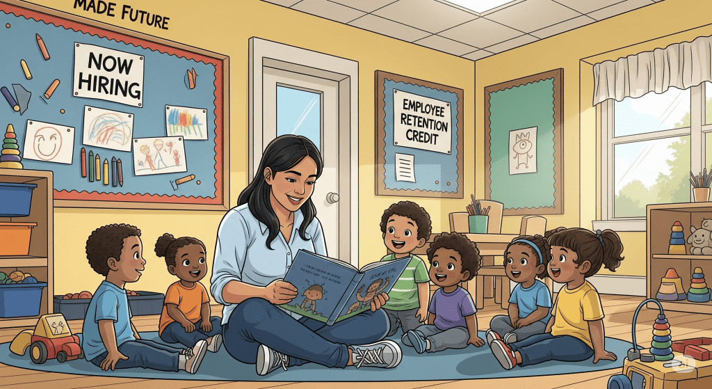 ERC Childcare Centers, Preschools, and Daycare Facilities employee reading book to kids