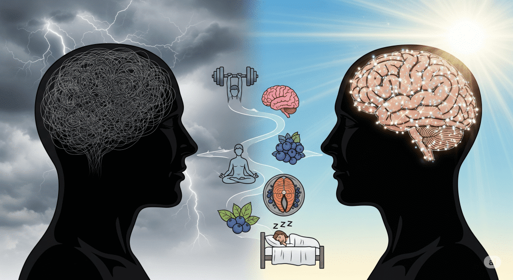 Preventive Neurology Care, a man and woman's head with brain and brain parts