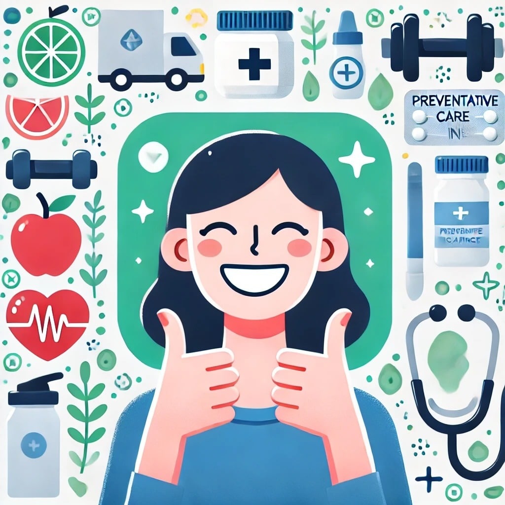 preventative care insurance with happy person.