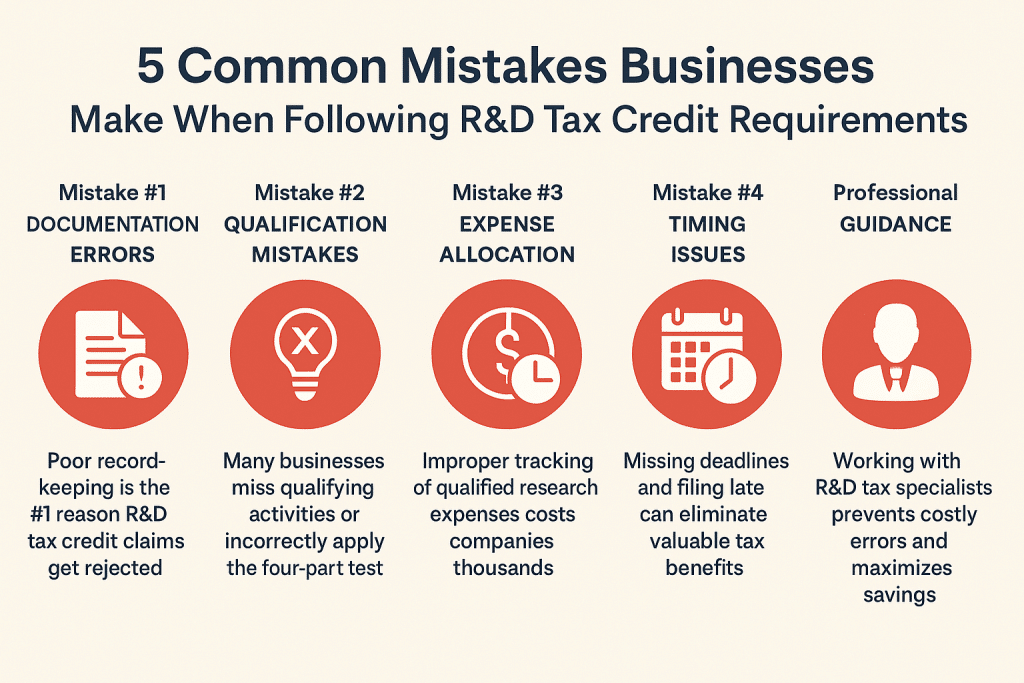 5 common mistakes R&D tax credit requirements infographic
