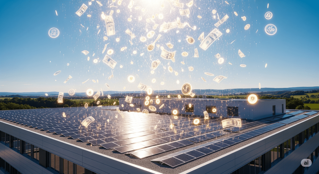 Accelerated Depreciation for Solar with money falling from the sun