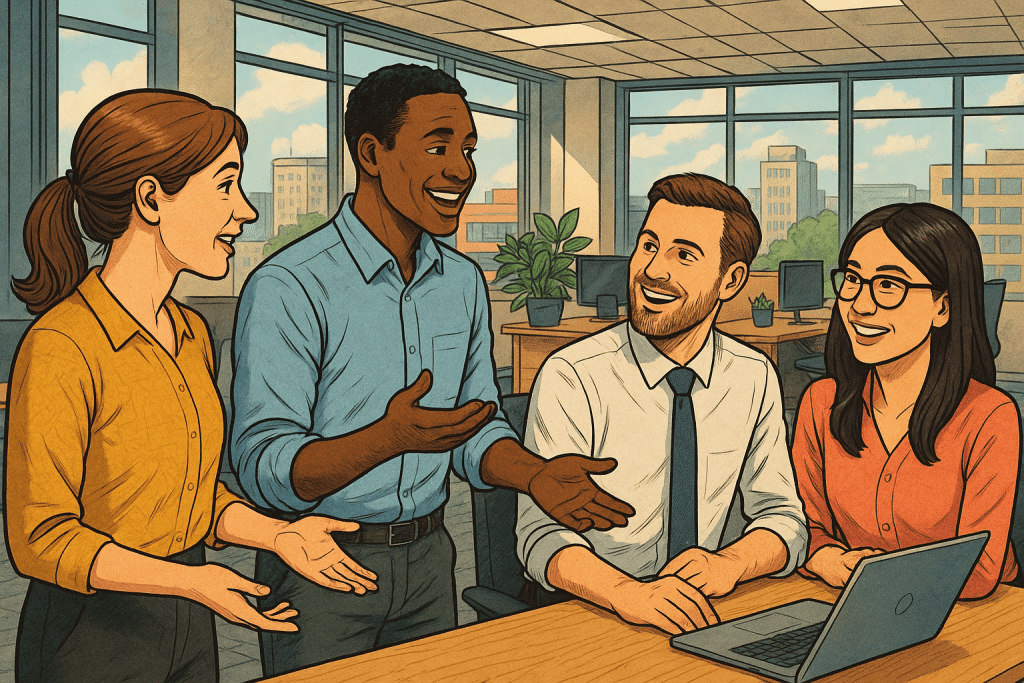Effective Communication in the Workplace with a team talking it out