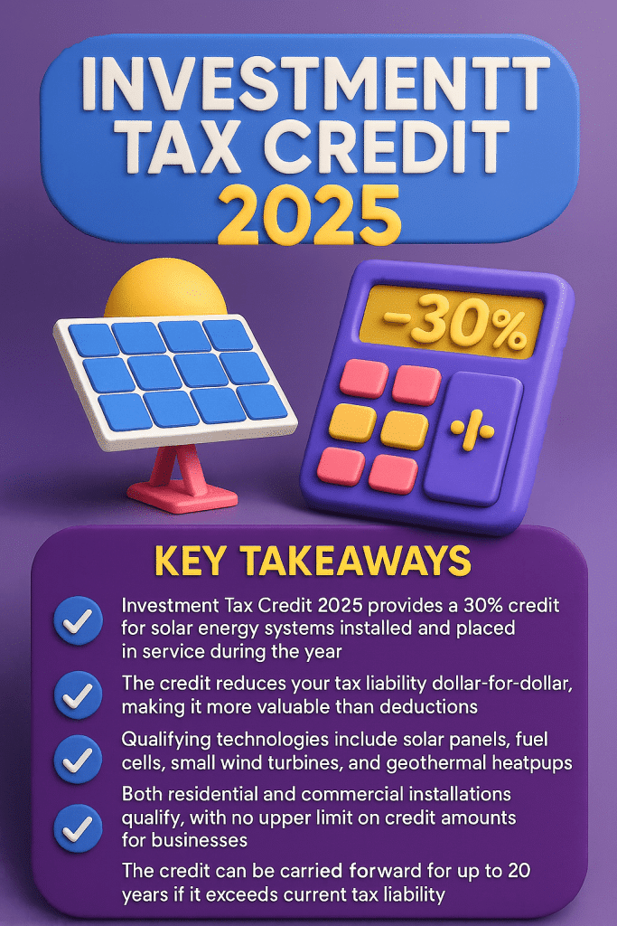 Investment Tax Credit 2025 infographic explaining key takeaways
