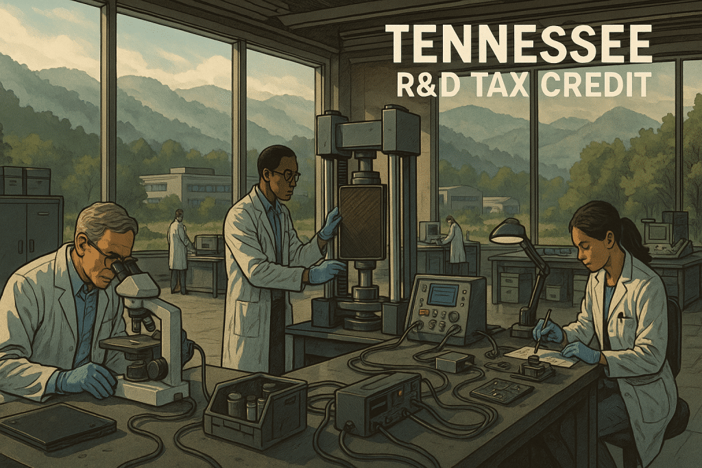 Tennessee R&D Tax Credit with workers in a mountain view